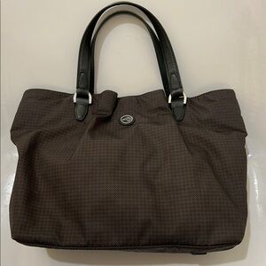 Louis Castel Paris Satchel Fabric with‎ Olive Green Leather Handles and trim